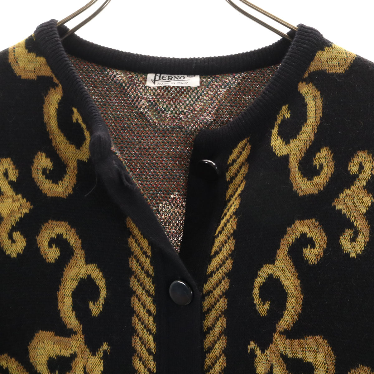 Herno ヘルノ 90s イタリア製 ウールブレンド オールド 長袖 ニットカーディガン 46 ブラック ストール付き レディース