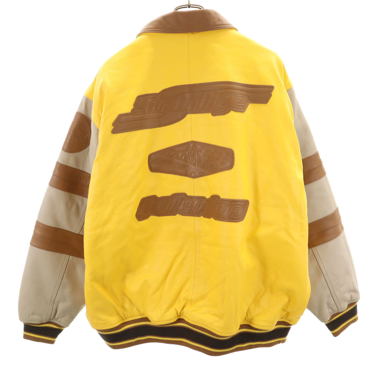 未使用 AVIREX アビレックス STABRIDGE スタブリッジ コラボ 羊革 レザー ヴァーシティ ジャケット 2XL イエロー系 タグ付き ビッグサイズ メンズ