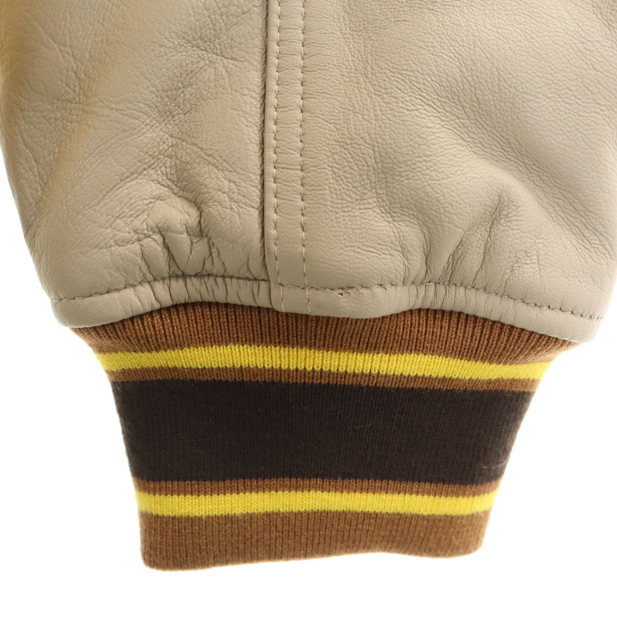 未使用 AVIREX アビレックス STABRIDGE スタブリッジ コラボ 羊革 レザー ヴァーシティ ジャケット 2XL イエロー系 タグ付き ビッグサイズ メンズ