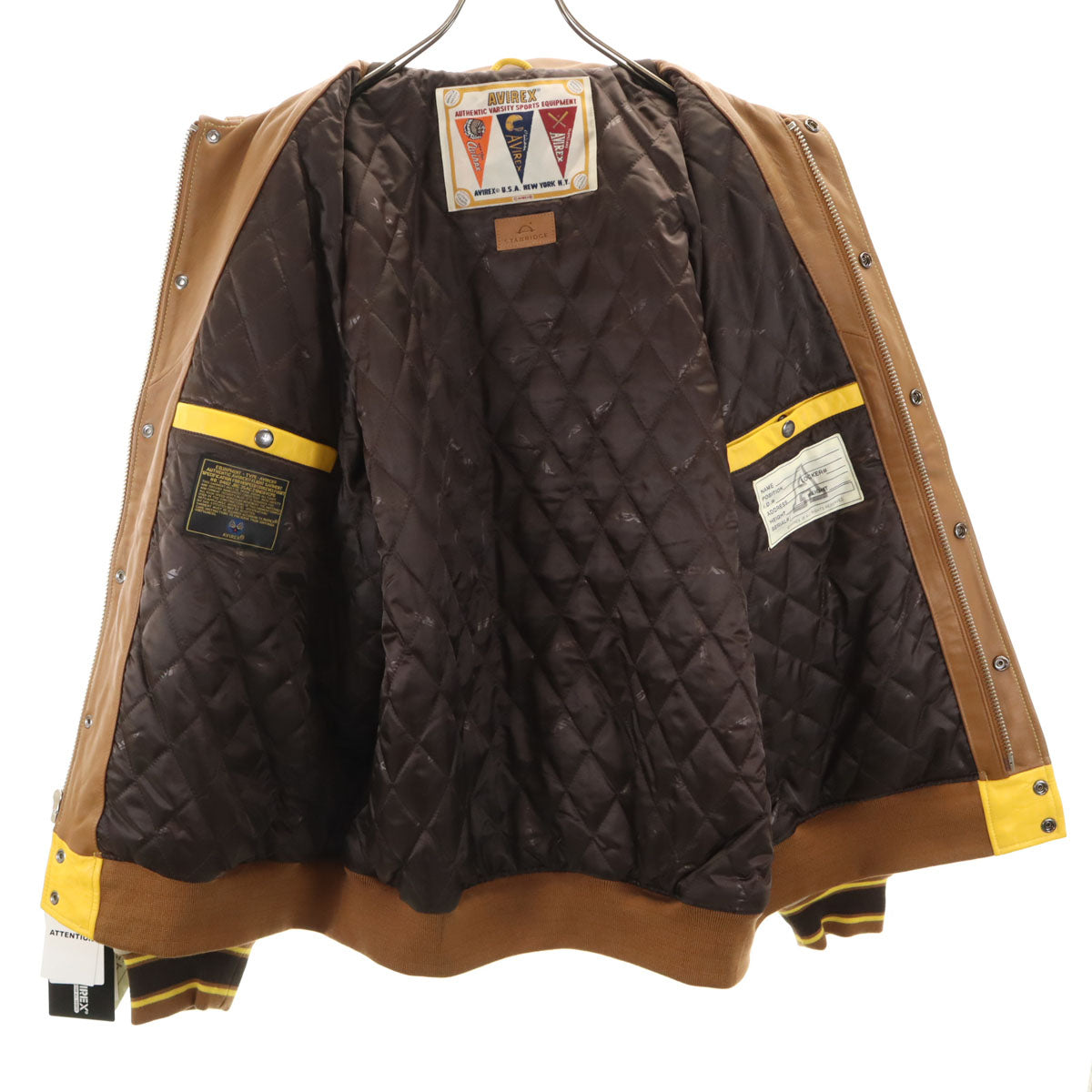 未使用 AVIREX アビレックス STABRIDGE スタブリッジ コラボ 羊革 レザー ヴァーシティ ジャケット 2XL イエロー系 タグ付き ビッグサイズ メンズ
