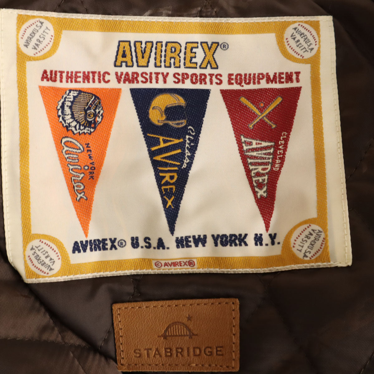 未使用 AVIREX アビレックス STABRIDGE スタブリッジ コラボ 羊革 レザー ヴァーシティ ジャケット 2XL イエロー系 タグ付き ビッグサイズ メンズ