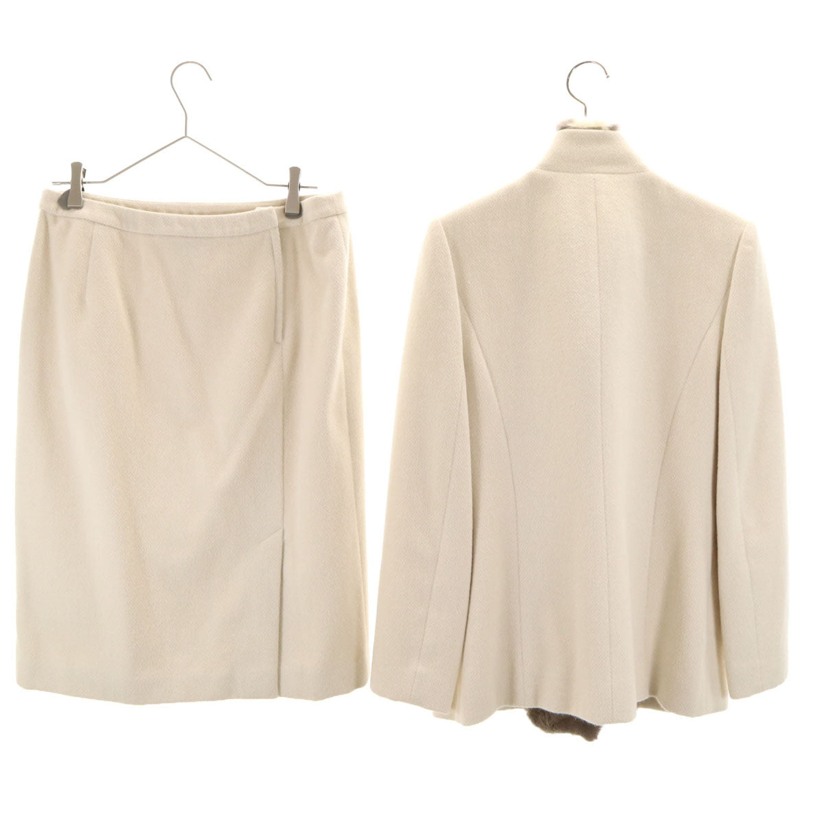 GIVENCHY ジバンシィ 90s 日本製 アンゴラ100% オールド スカートスーツ 上下 セットアップ 40/44 オフホワイト レディース