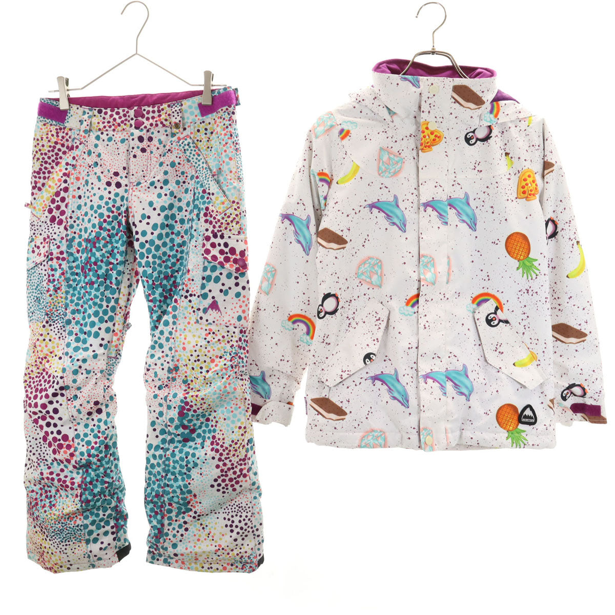 BURTON バートン 総柄 スノーボード ウェア 上下 セットアップ M ホワイト系 スキーウェア キッズ