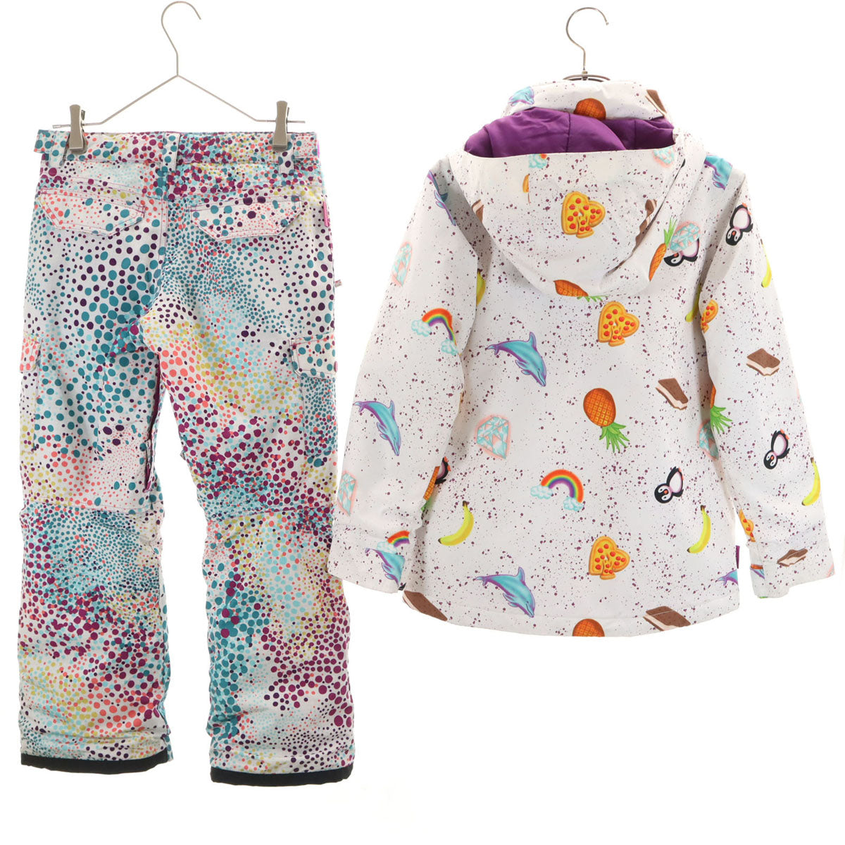 BURTON バートン 総柄 スノーボード ウェア 上下 セットアップ M ホワイト系 スキーウェア キッズ