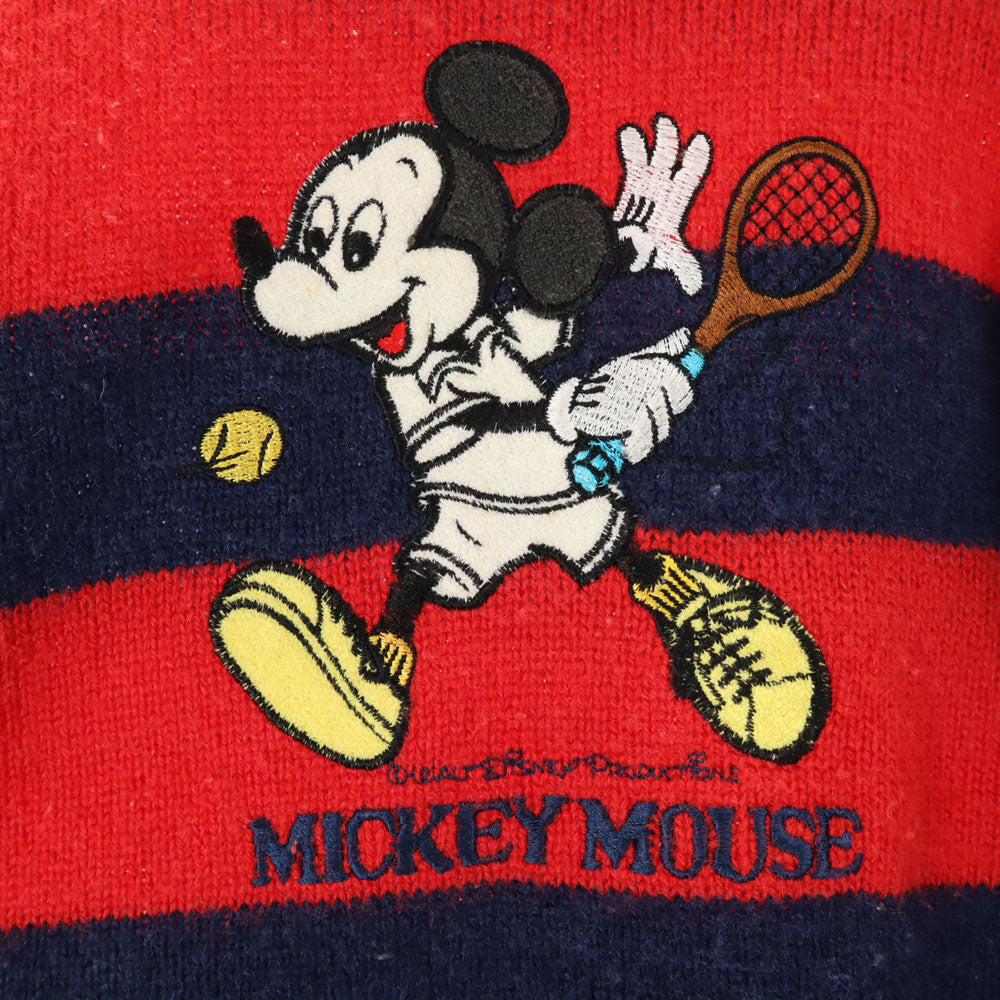 ウォルトディズニープロダクション 80s 90s ウールブレンド オールド ボーダー柄 長袖 セーター 赤×ネイビー American World ニット ミッキーマウス メンズ