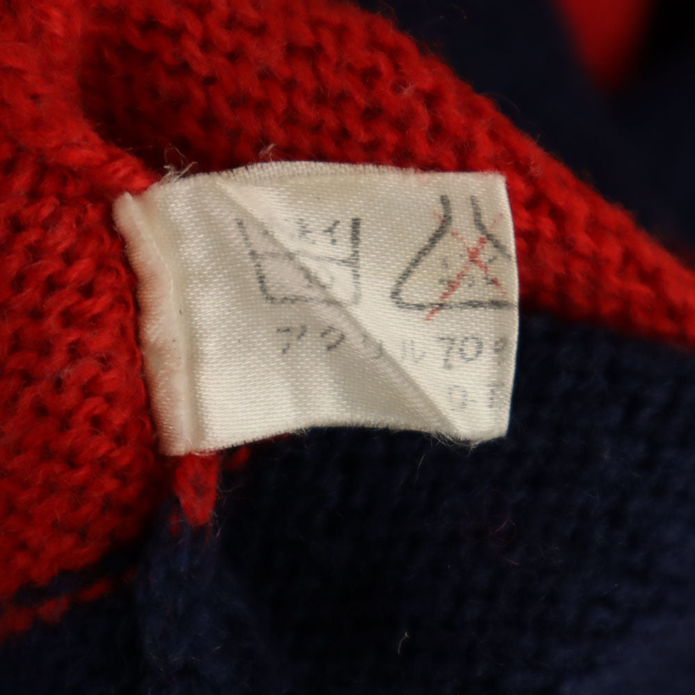 ウォルトディズニープロダクション 80s 90s ウールブレンド オールド ボーダー柄 長袖 セーター 赤×ネイビー American World ニット ミッキーマウス メンズ