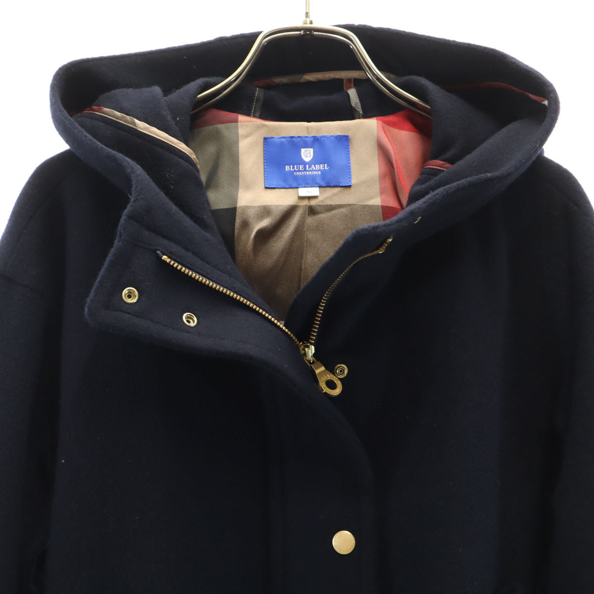 BLUE LABEL CRESTBRIDGE ブルーレーベルクレストブリッジ ウールブレンド フーディ ブルゾン 36 ネイビー レディース