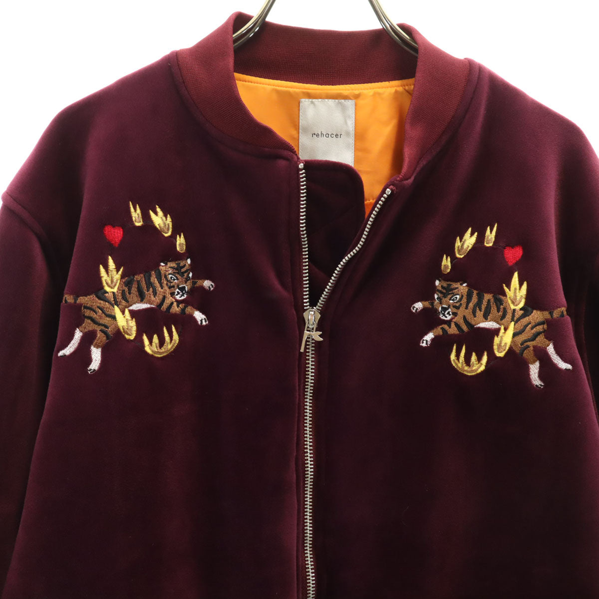 rehacer レアセル リトルタイガー 刺繍 ベロア ブルゾン L ボルドー系 メンズ