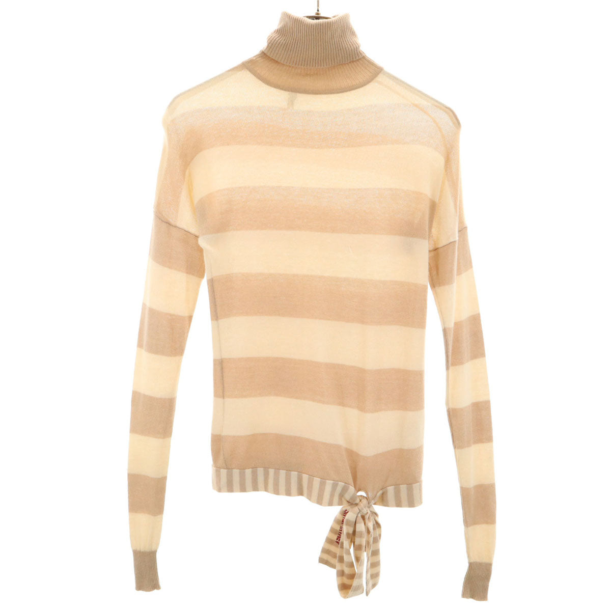 ARMANI JEANS アルマーニジーンズ カシミヤブレンド ボーダー柄 長袖 タートルネック セーター 38 ベージュ ニット レディース