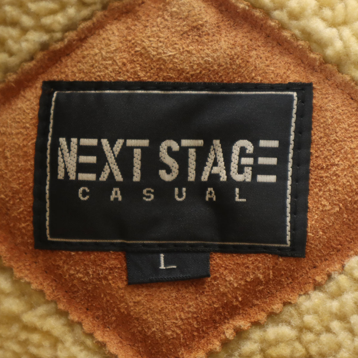 NEXT STAGE ネクストステージ 牛革 フェイク ムートンジャケット L ブラウン 中綿 裏ボア ボマー メンズ