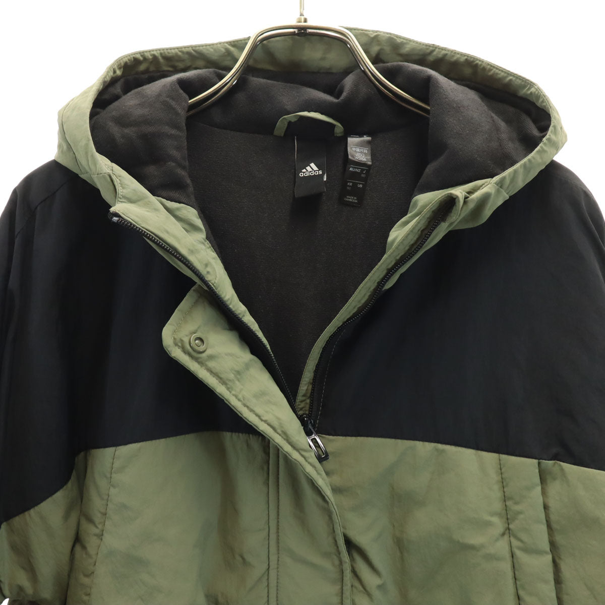 adidas アディダス ナイロンジャケット 150 カーキ 裏トリコット 薄中綿入り キッズ