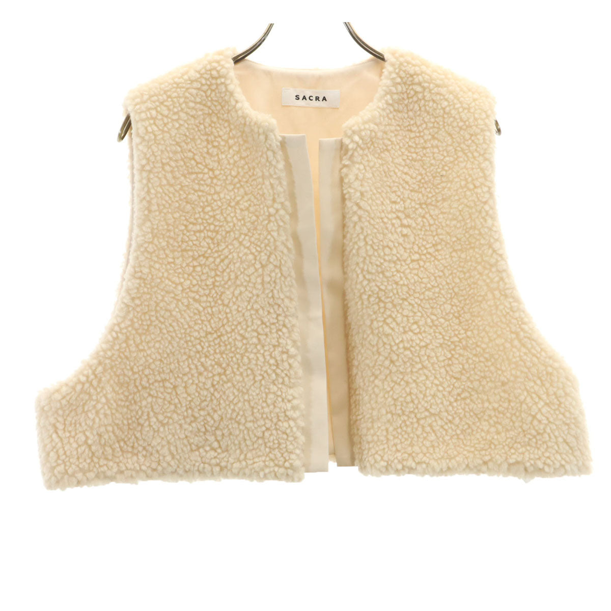 美品 sacra サクラ 日本製 ボア ベスト 38 アイボリー レディース