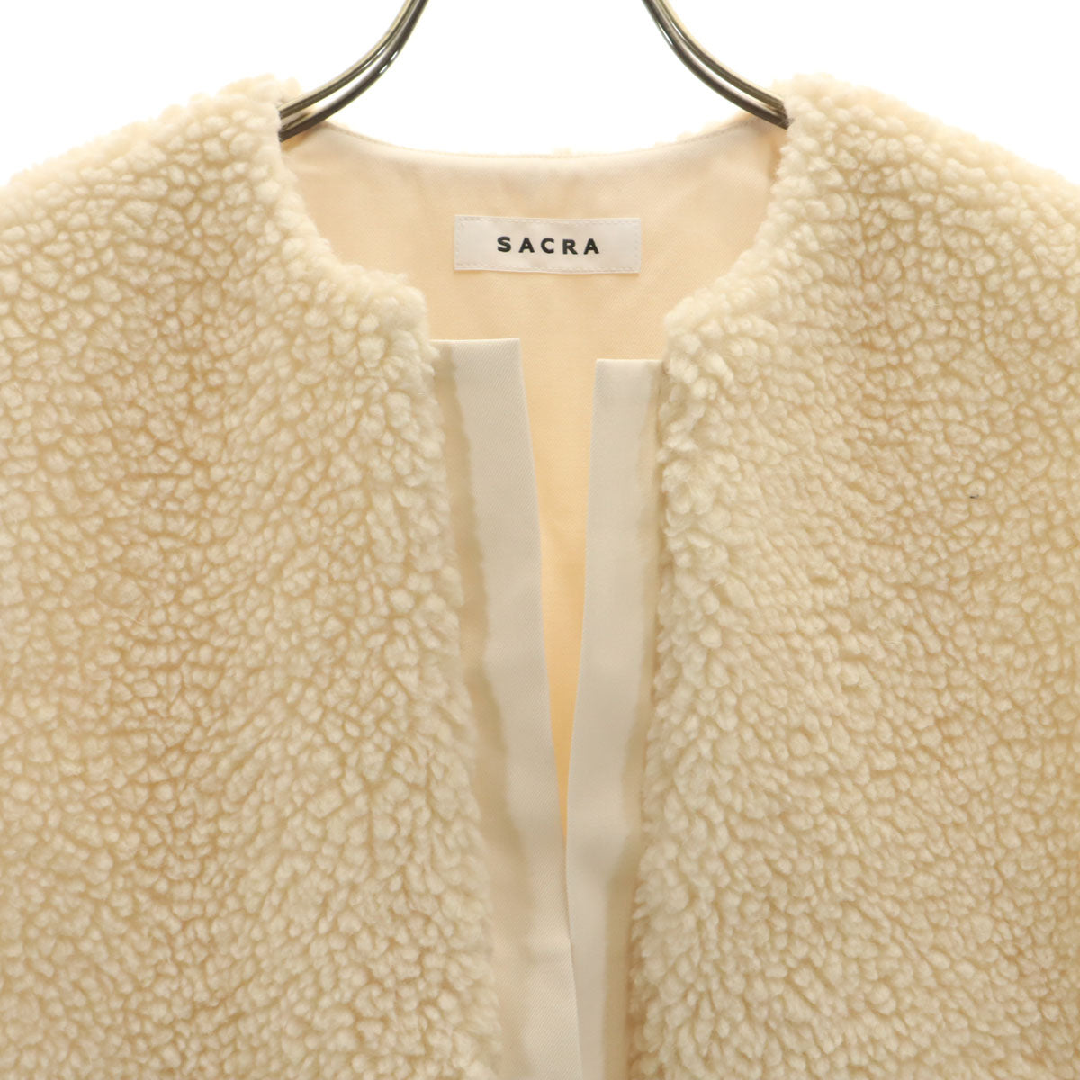美品 sacra サクラ 日本製 ボア ベスト 38 アイボリー レディース