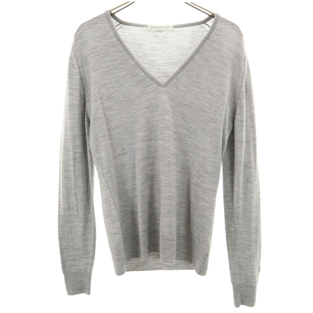 JOHN SMEDLEY ジョンスメドレー イングランド製 長袖 Vネック ニット S グレー セーター レディース