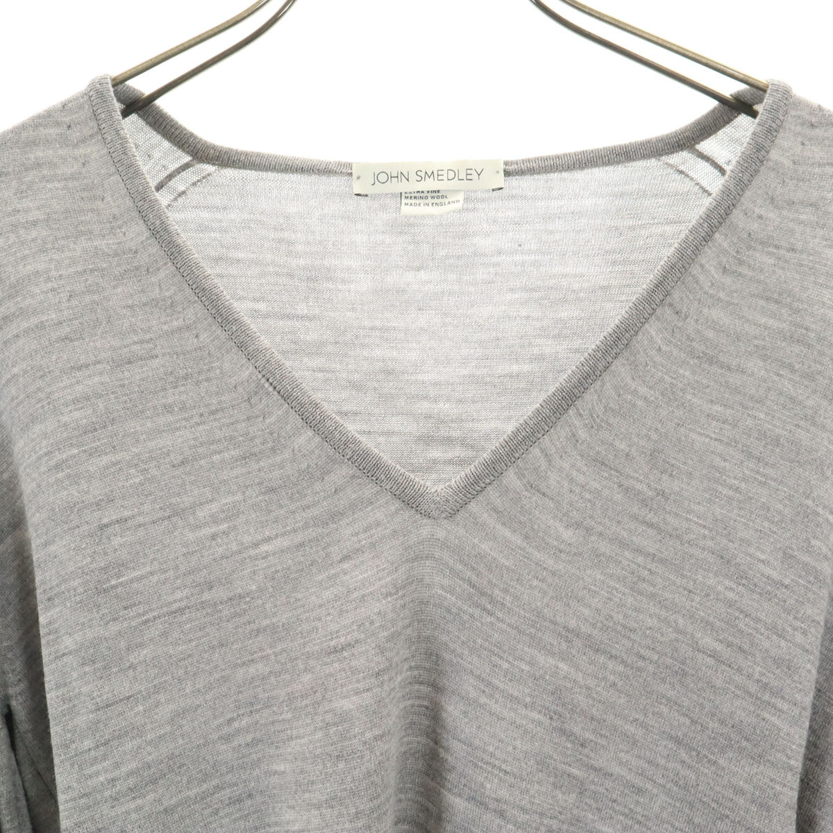 JOHN SMEDLEY ジョンスメドレー イングランド製 長袖 Vネック ニット S グレー セーター レディース