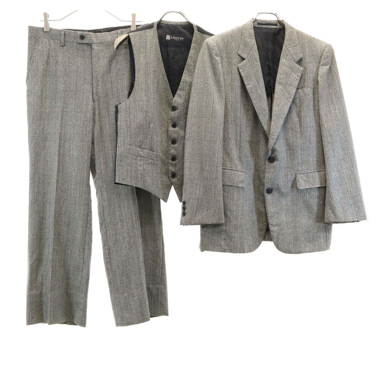 LANVIN ランバン グレンチェック テーラードジャケット 上下 セットアップ M グレー メンズ