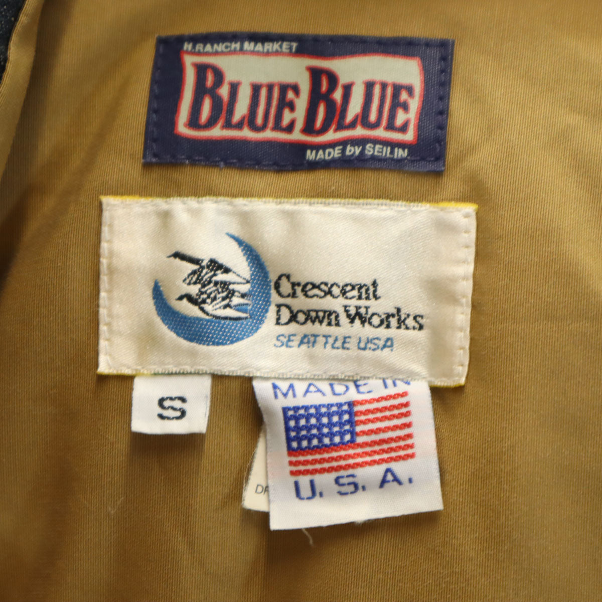 BLUE BLUE ブルーブルー USA製 クレセントダウンワーク デニム ダウンジャケット S ネイビー メンズ
