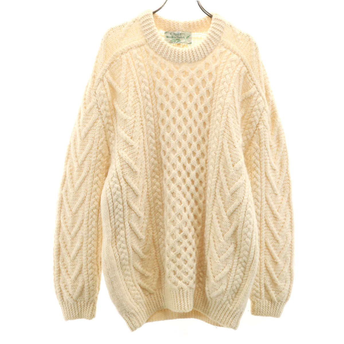 Quill`s Woollen Market 90s アイルランド製 オールド 長袖 ニット クリーム メンズ