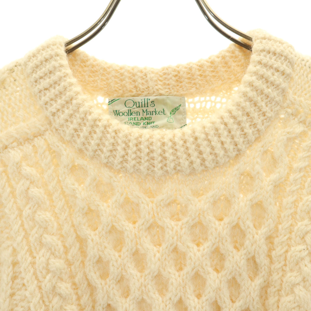 Quill`s Woollen Market 90s アイルランド製 オールド 長袖 ニット クリーム メンズ