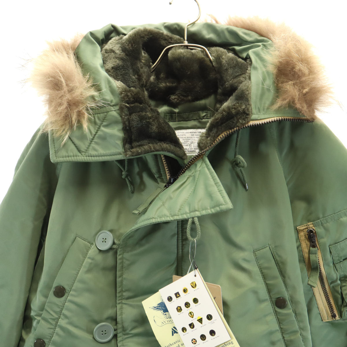 未使用 AVIREX アヴィレックス N-3B フライトジャケット S オリーブ 中綿 ラクーンファー付き メンズ