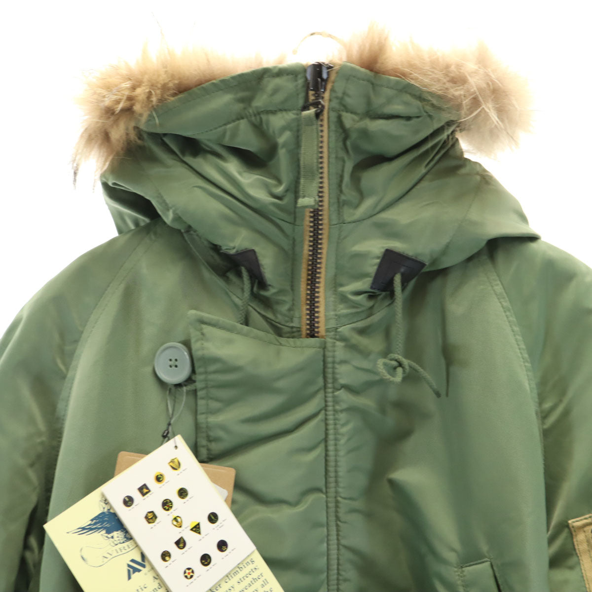 未使用 AVIREX アヴィレックス N-3B フライトジャケット S オリーブ 中綿 ラクーンファー付き メンズ