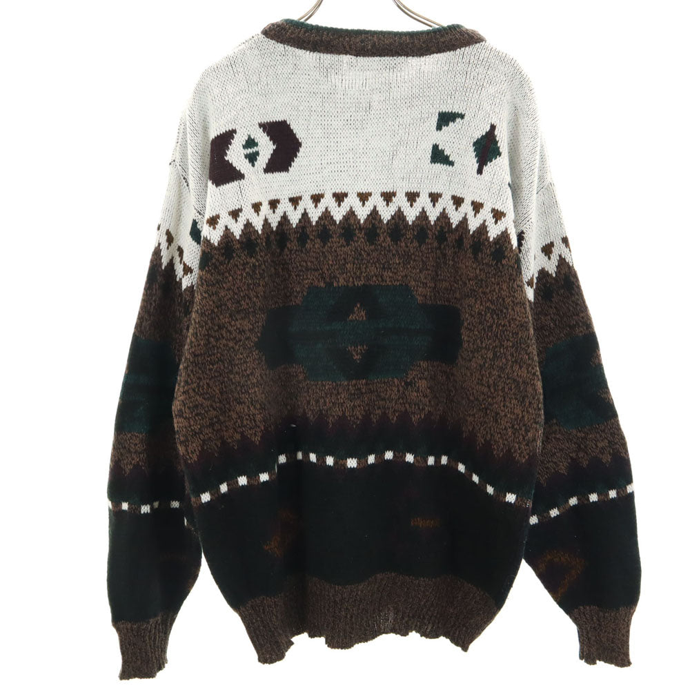 URBAN WORKS 80s 90s 韓国製 オールド 総柄 長袖 アクリル セーター L ブラウン系 ニット メンズ