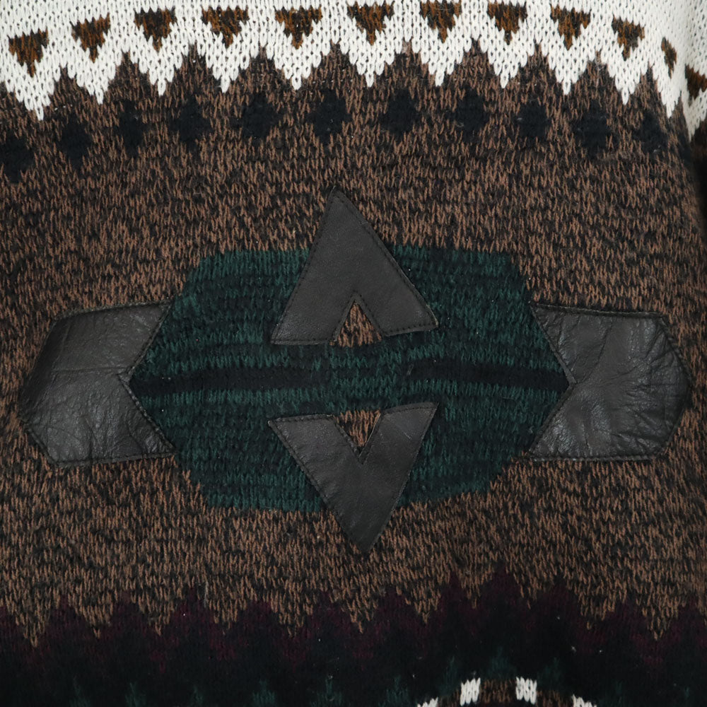 URBAN WORKS 80s 90s 韓国製 オールド 総柄 長袖 アクリル セーター L ブラウン系 ニット メンズ