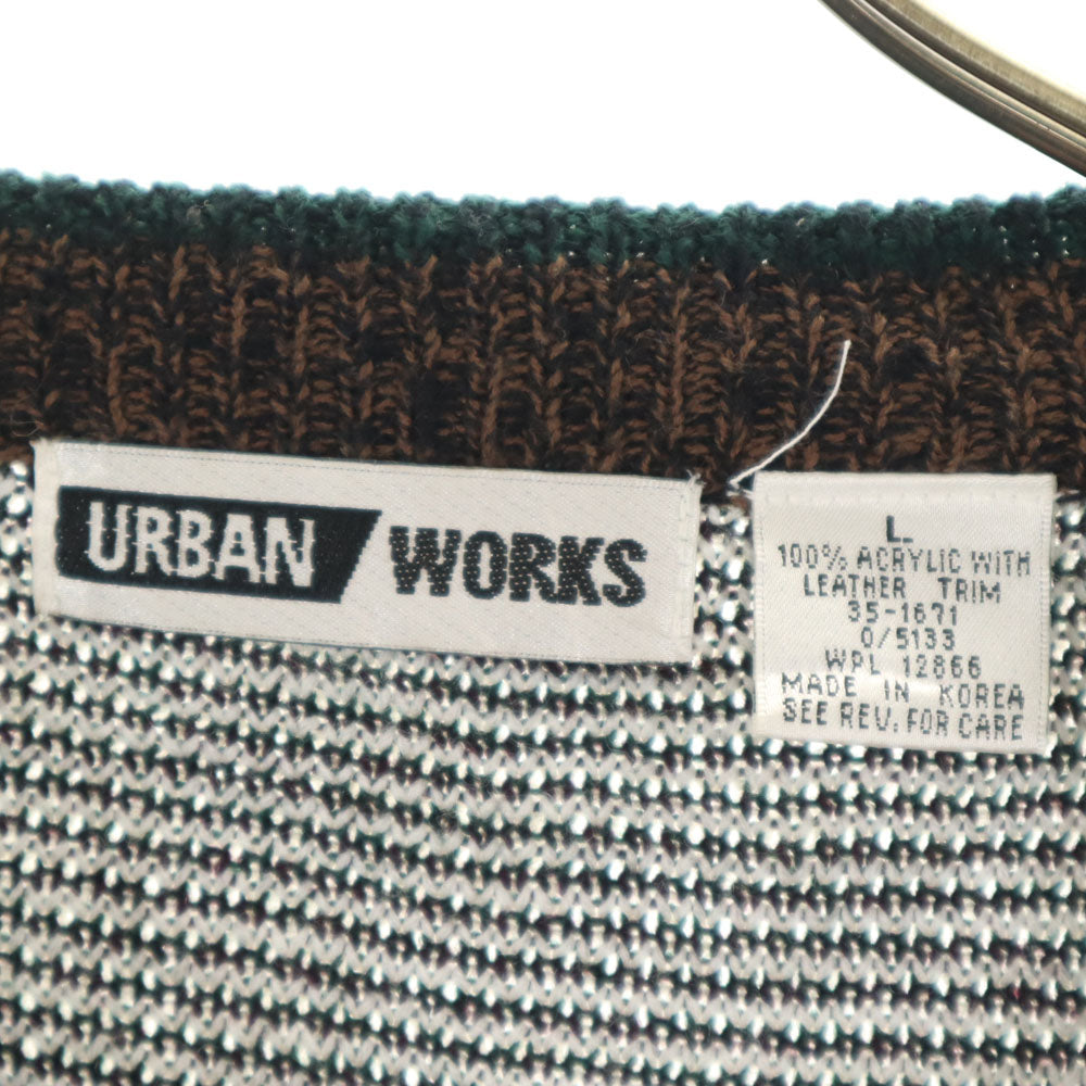 URBAN WORKS 80s 90s 韓国製 オールド 総柄 長袖 アクリル セーター L ブラウン系 ニット メンズ