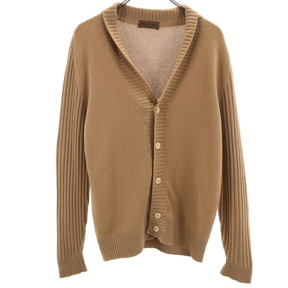 美品 MARCO ZANINI マルコザニーニ イタリア製 長袖 ニットカーディガン 48 ベージュ メンズ