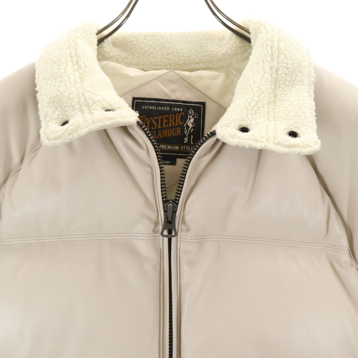 HYSTERIC GLAMOUR ヒステリックグラマー バックロゴ 羊革レザー ダウンジャケット L アイボリー メンズ