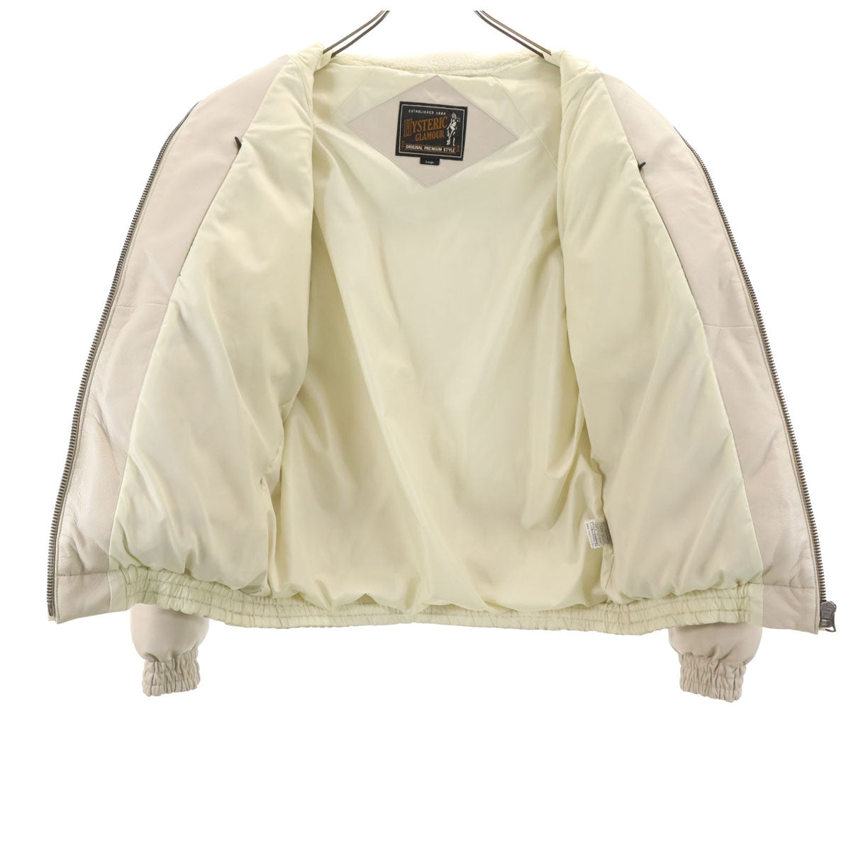 HYSTERIC GLAMOUR ヒステリックグラマー バックロゴ 羊革レザー ダウンジャケット L アイボリー メンズ