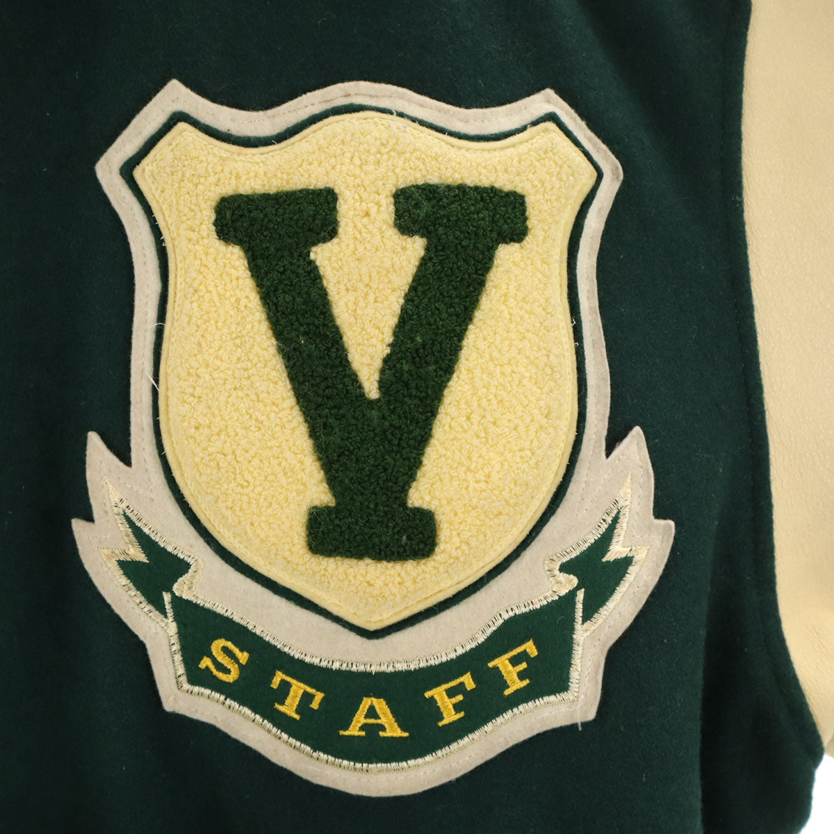 VAN JACKET ヴァンヂャケット レタードワッペン 牛革レザー切替 スタジャン BIG ONE 深緑 中綿 ジャケット メンズ