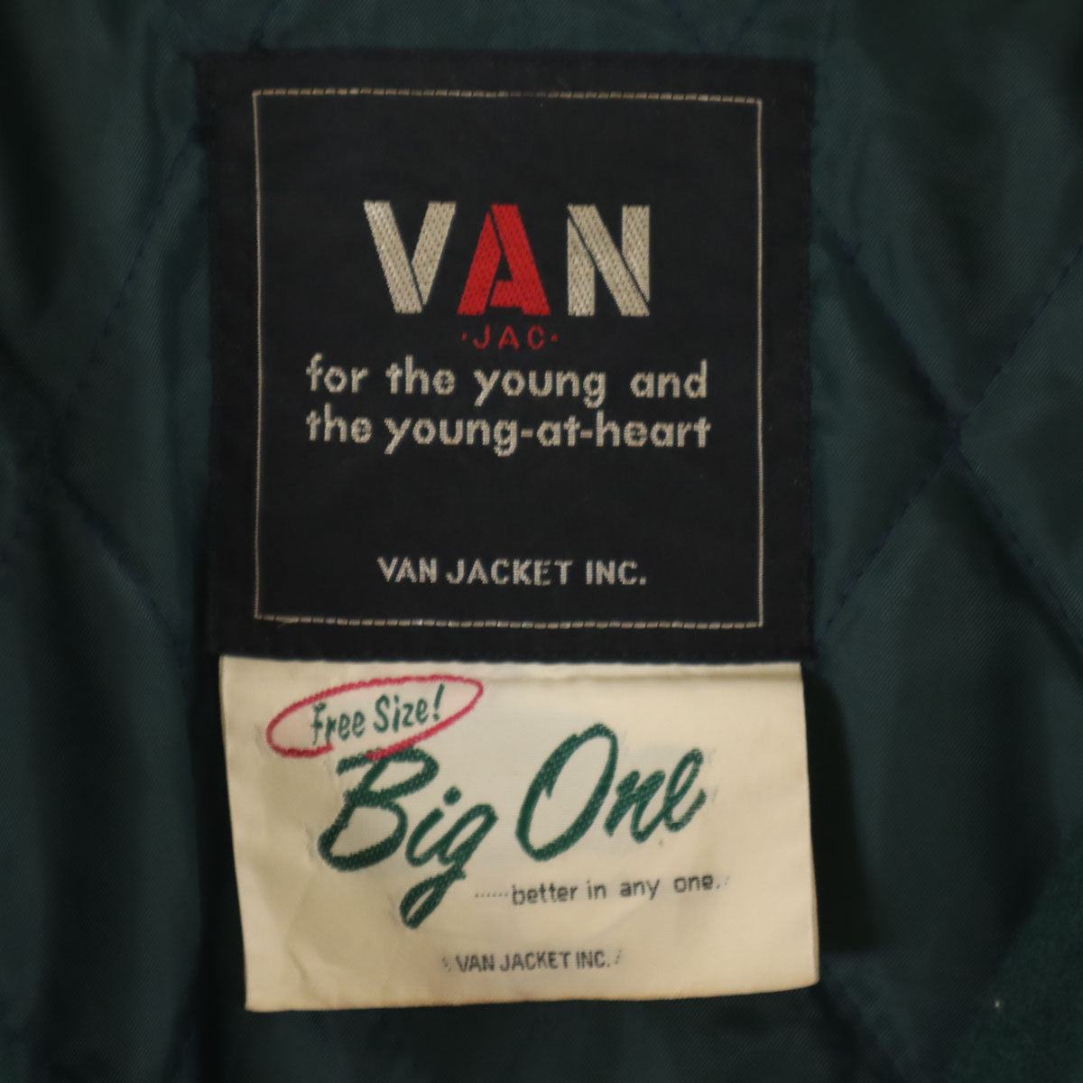 VAN JACKET ヴァンヂャケット レタードワッペン 牛革レザー切替 スタジャン BIG ONE 深緑 中綿 ジャケット メンズ
