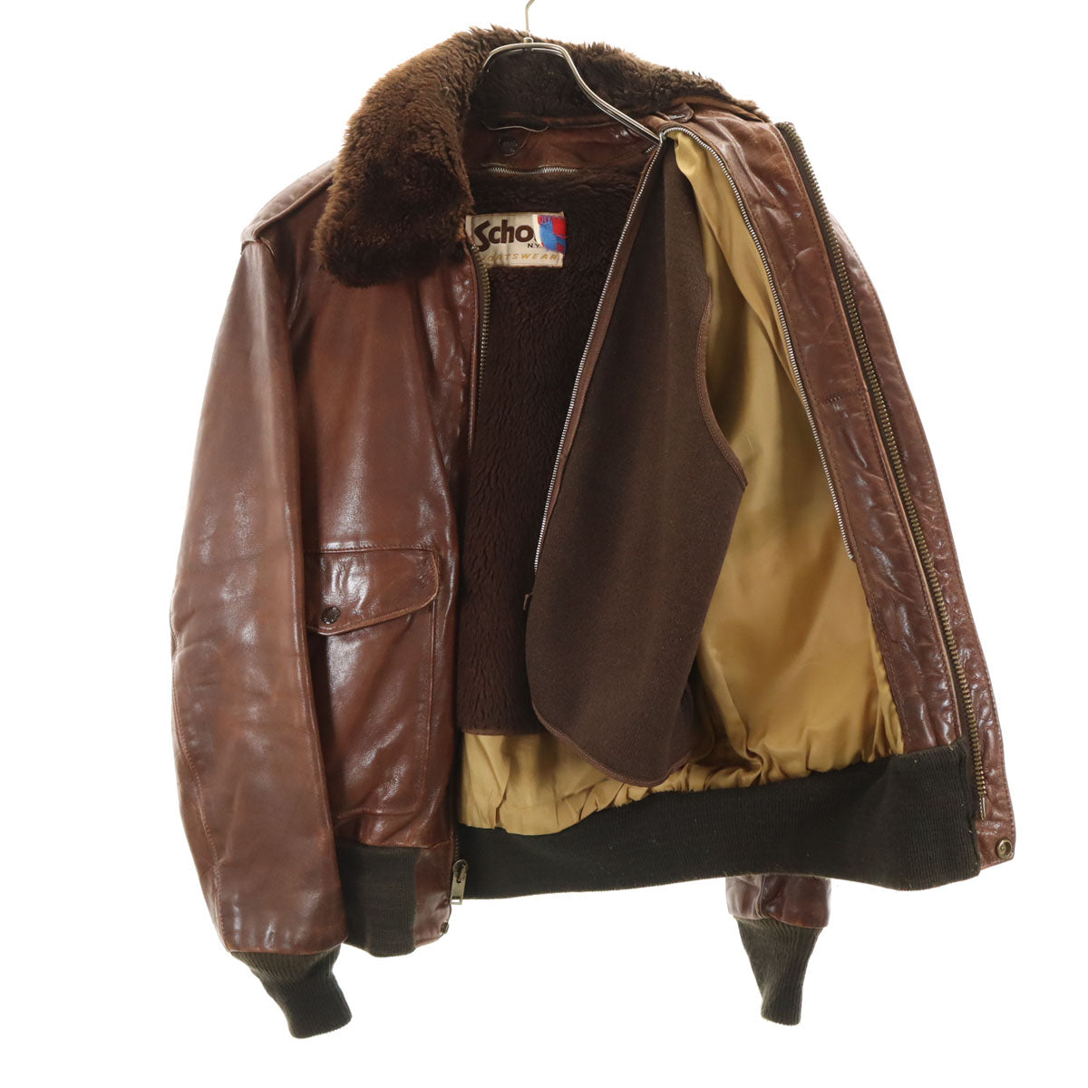 schott ショット 80s USA製 134SM ヴィンテージ A-2 レザー フライトジャケット 42 ブラウン ライナー付き メンズ