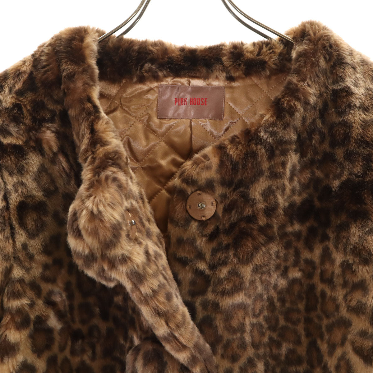 未使用 PINK HOUSE ピンクハウス レオパード フェイクファー 中綿ジャケット M ブラウン ヒョウ柄 レディース