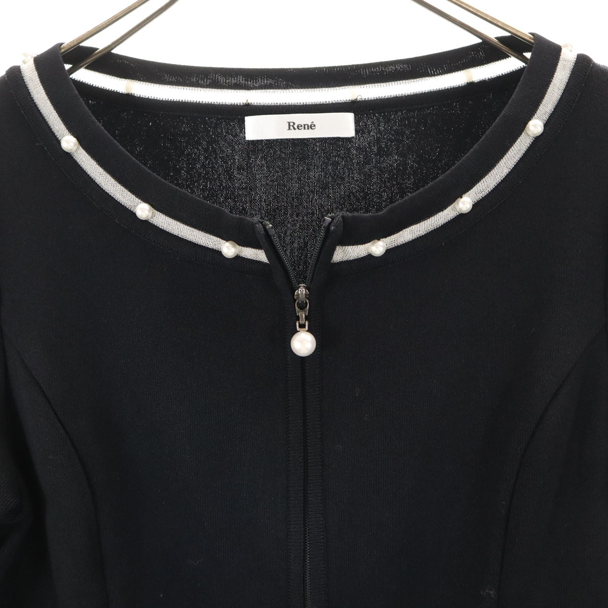 Rene ルネ 日本製 長袖 ジップアップ ニットカーディガン 38 ブラック レディース