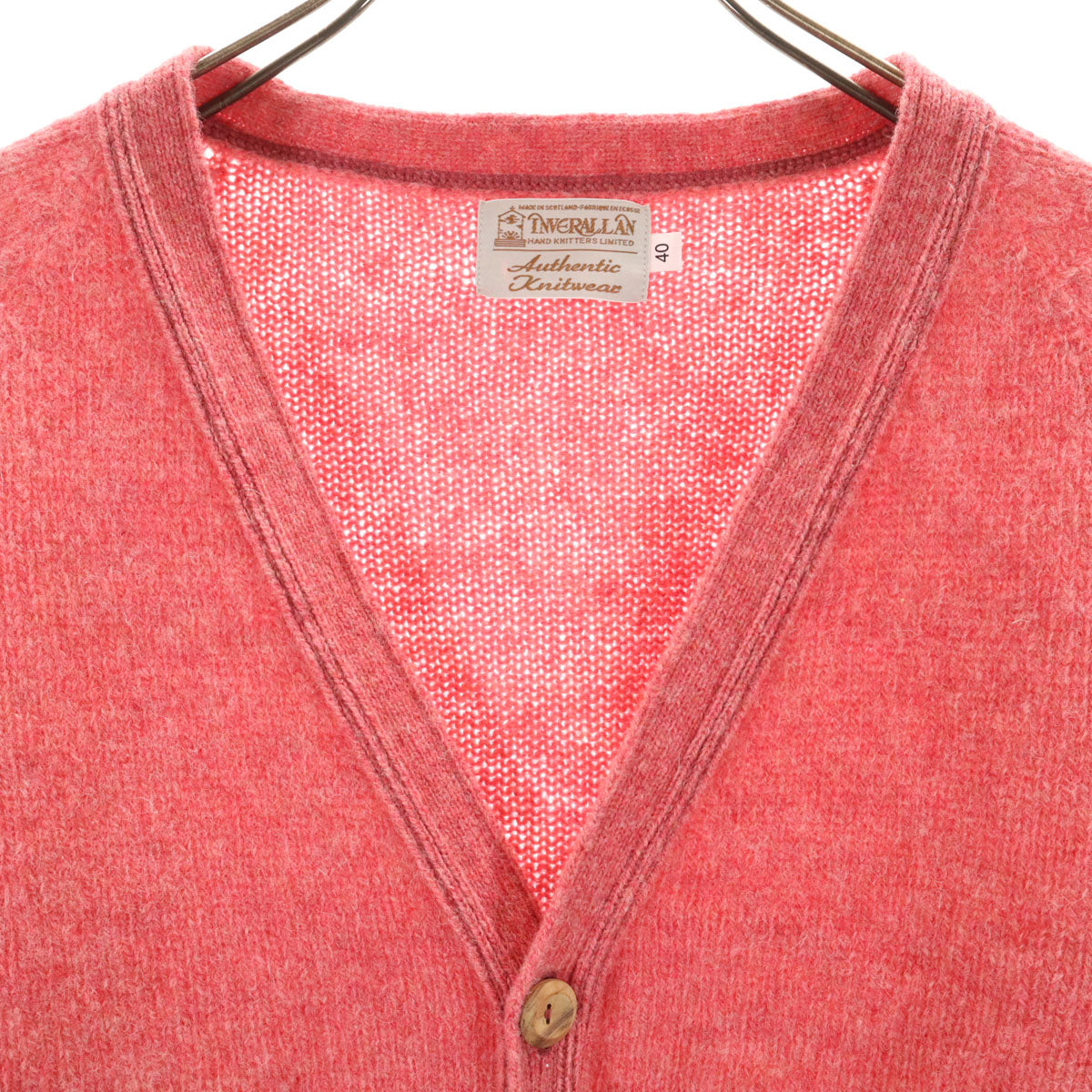 美品 INVERALLAN インバーアラン スコットランド製 長袖 Vネック ニットカーディガン 40 ピンク レディース