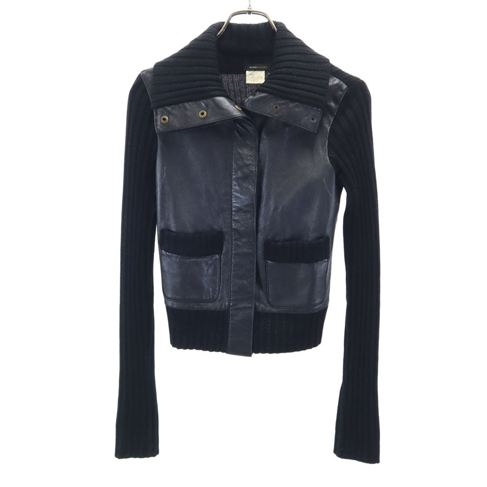 BCBGMAXAZRIA ビーシービージーマックスアズリア ウールブレンド ニット切替 シープスキン レザージャケット S 黒 レディース