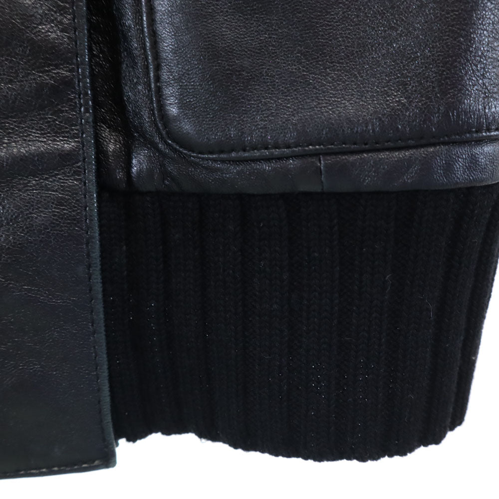 BCBGMAXAZRIA ビーシービージーマックスアズリア ウールブレンド ニット切替 シープスキン レザージャケット S 黒 レディース