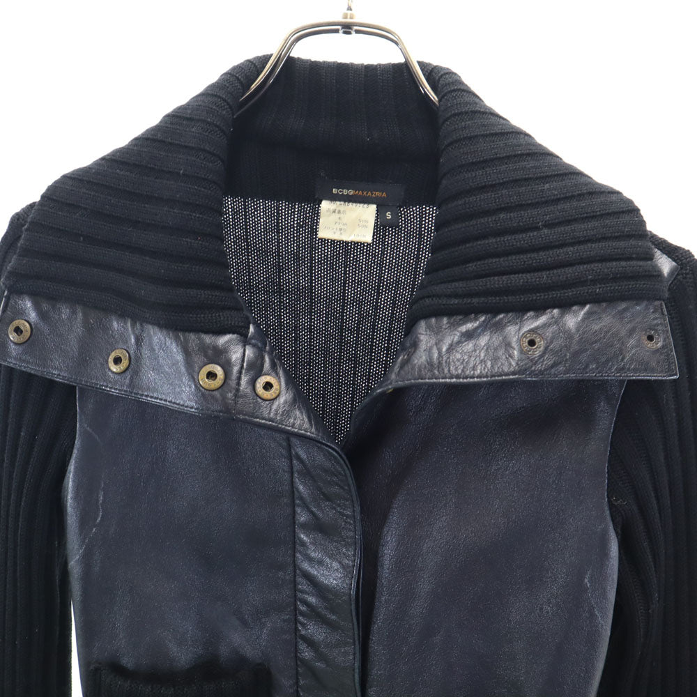 BCBGMAXAZRIA ビーシービージーマックスアズリア ウールブレンド ニット切替 シープスキン レザージャケット S 黒 レディース