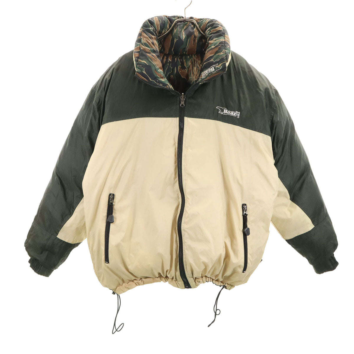 Bear USA ベアーユーエスエー カモフラ ダウンジャケット L カーキ リバーシブル レディース