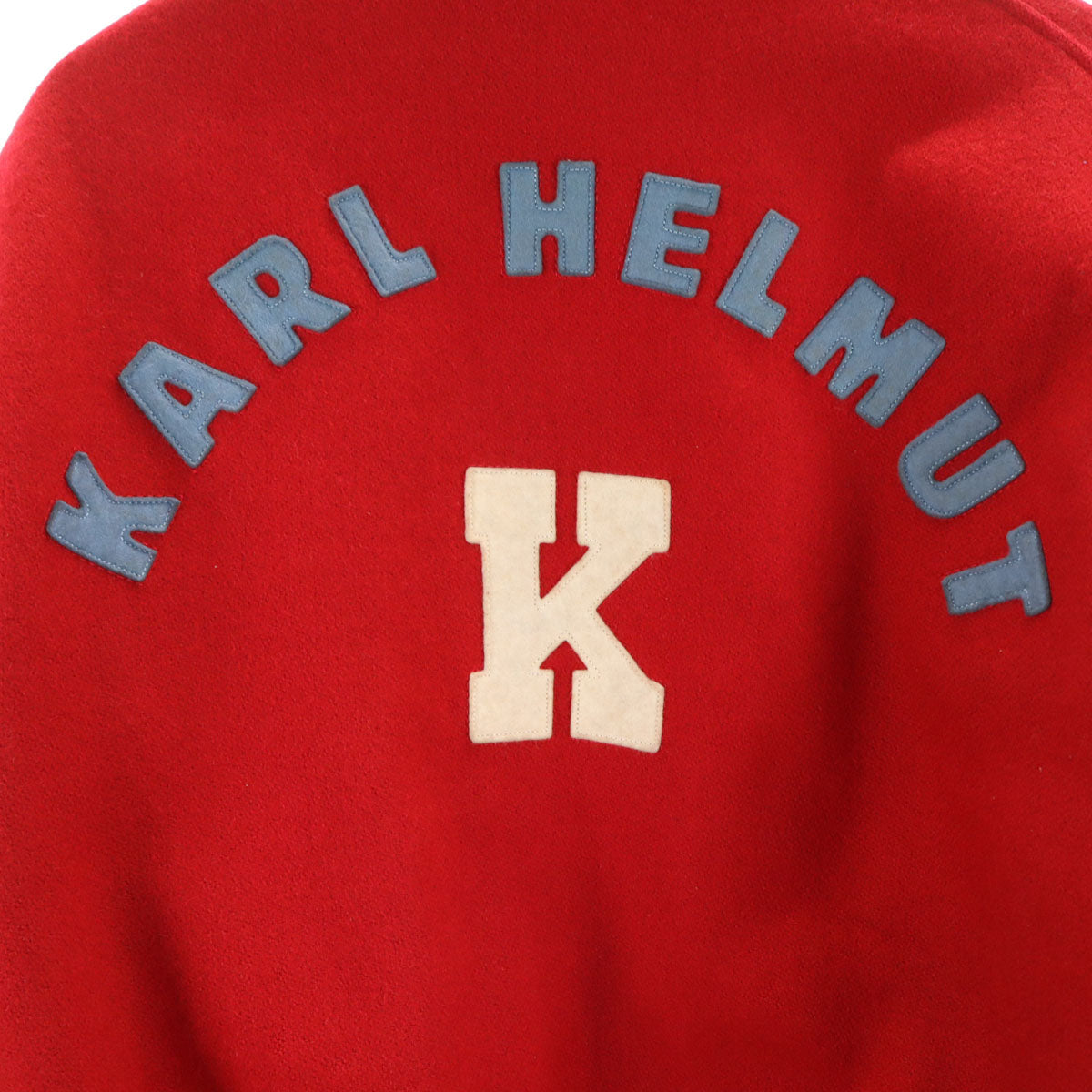 Karl Helmut カールヘルム レタードワッペン 牛革レザー切替 スタジャン M レッド 中綿 ジャケット メンズ