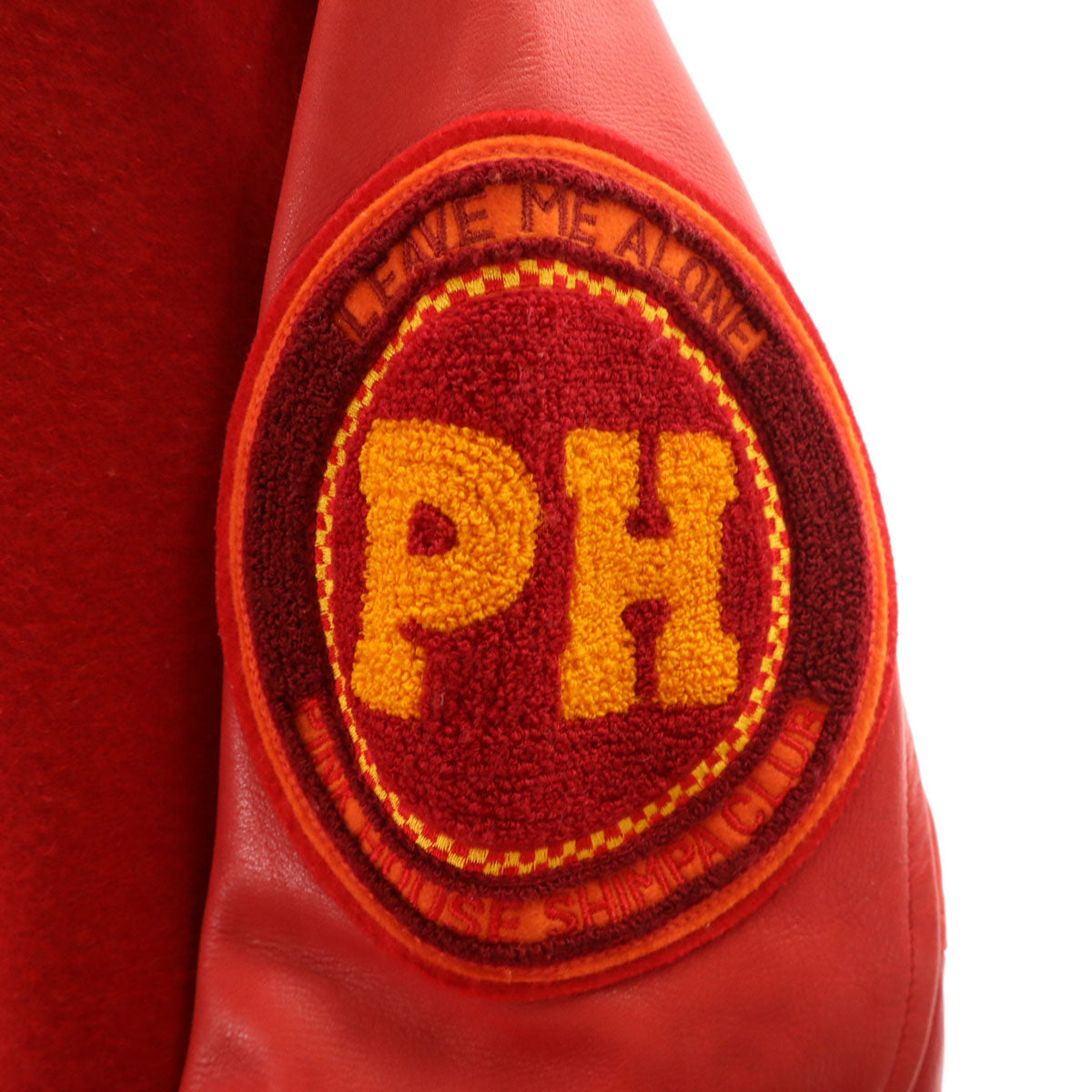 PINK HOUSE ピンクハウス ワッペン 牛革レザー切替 スタジャン レッド ジャケット レディース