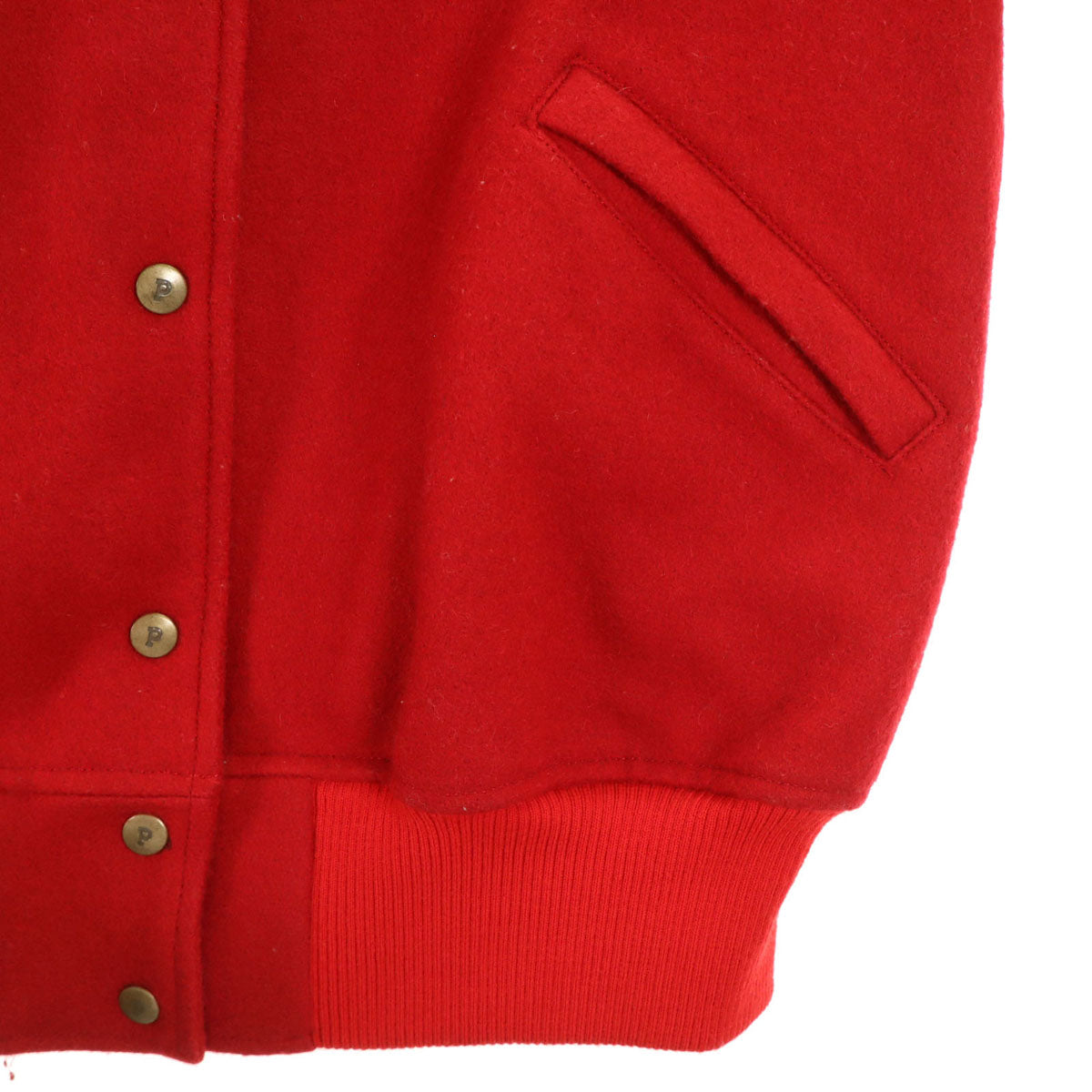 PINK HOUSE ピンクハウス ワッペン 牛革レザー切替 スタジャン レッド ジャケット レディース