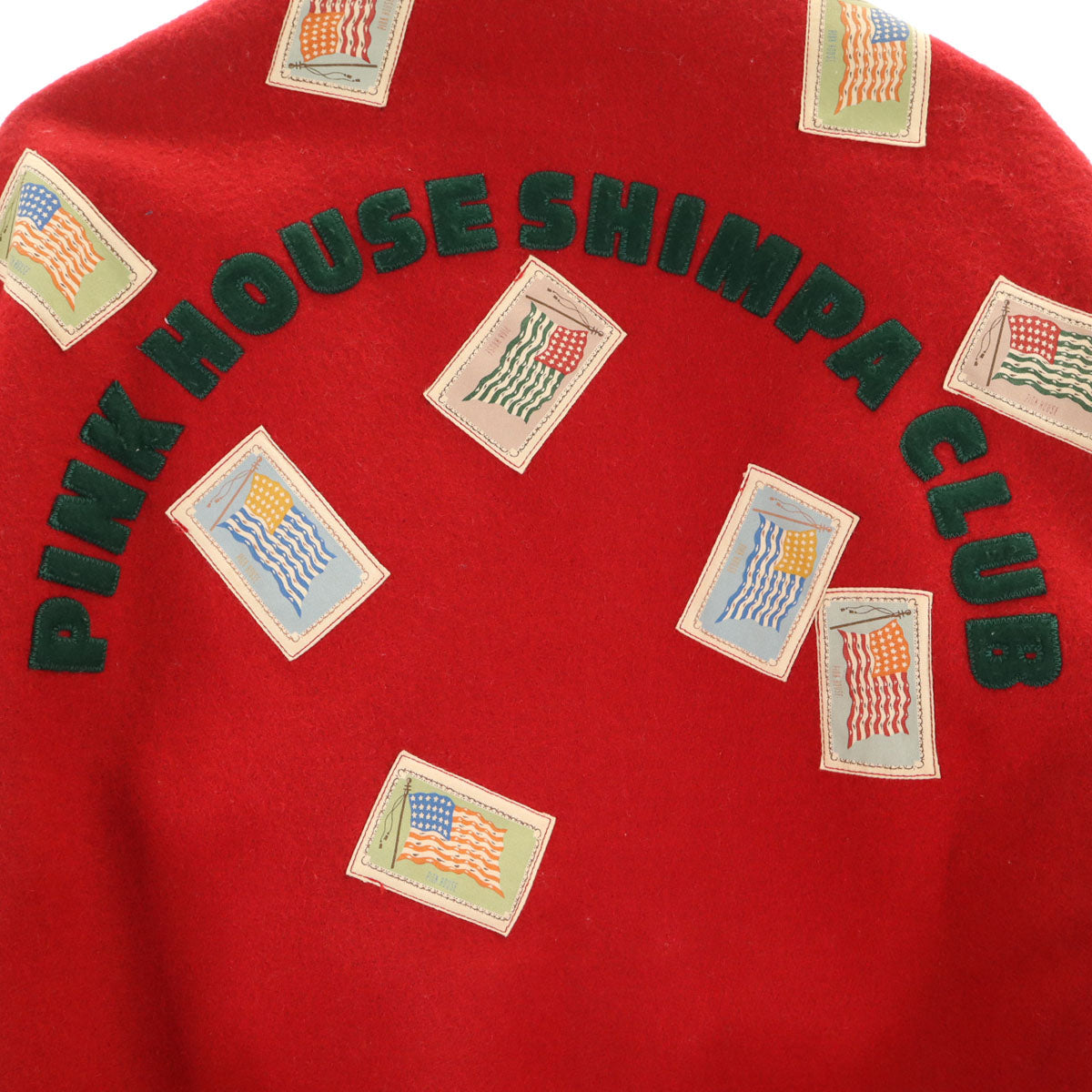 PINK HOUSE ピンクハウス ワッペン 牛革レザー切替 スタジャン レッド ジャケット レディース