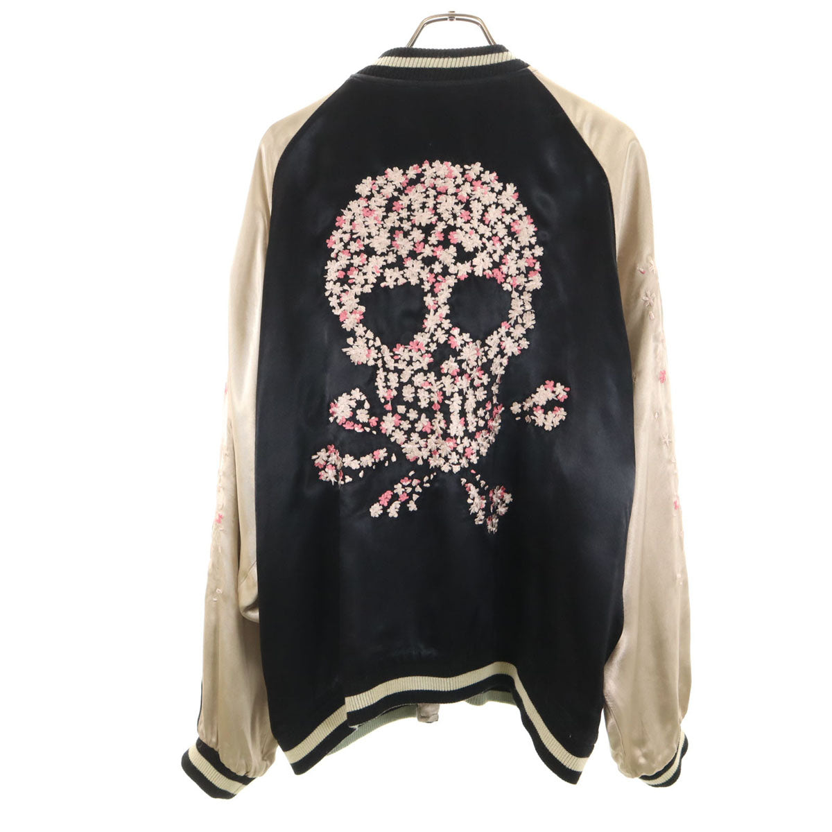 花旅楽団 花柄 リバーシブル スカル刺繍 スカジャン XL ブラック系 メンズ