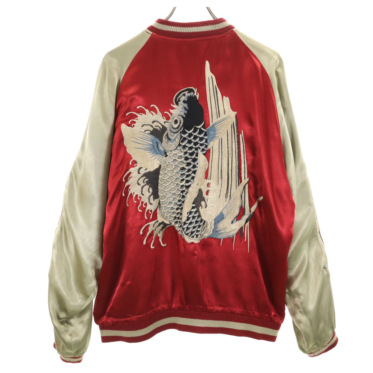 美品 花旅楽団 リバーシブル 鯉刺繍 スカジャン XL レッド系 メンズ