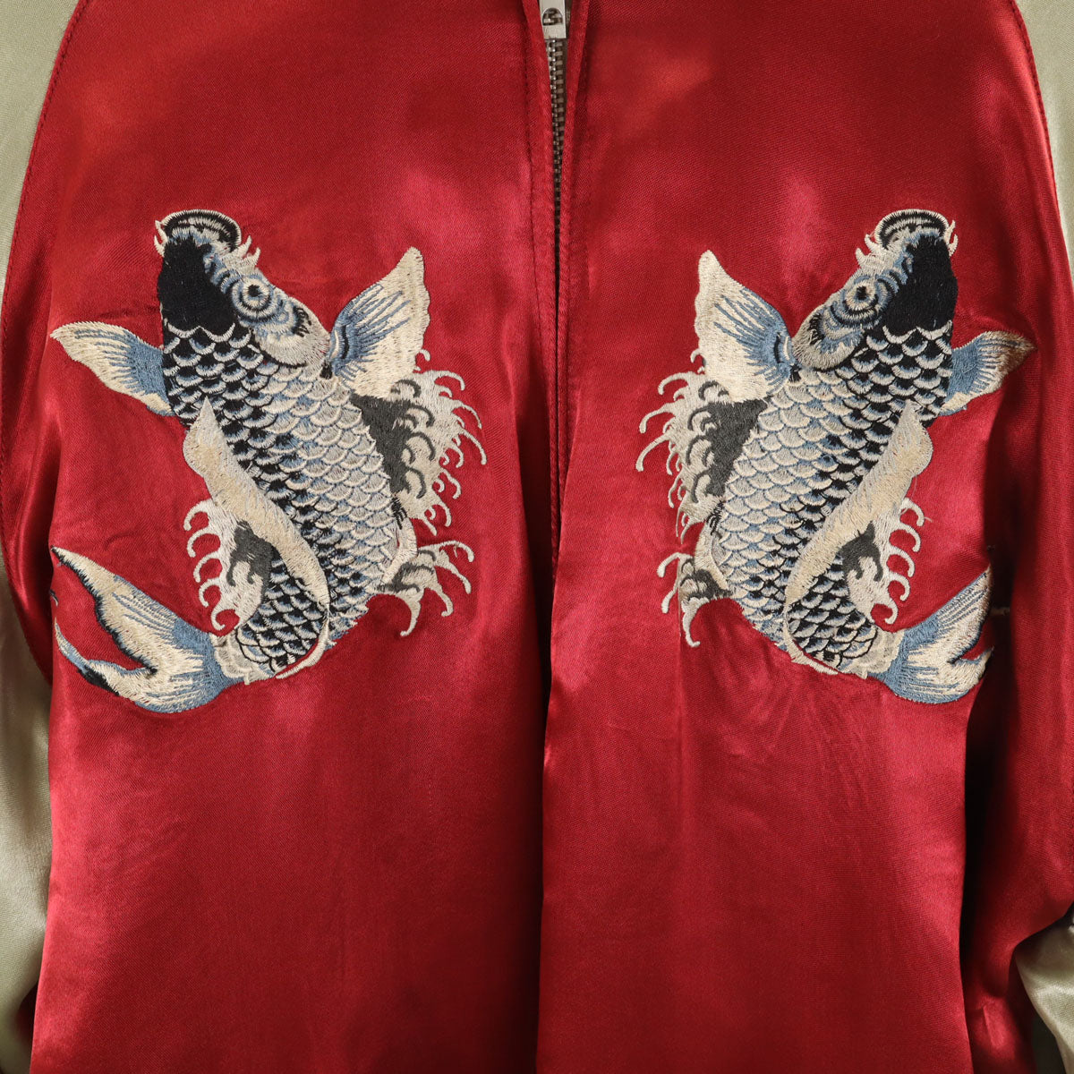 美品 花旅楽団 リバーシブル 鯉刺繍 スカジャン XL レッド系 メンズ