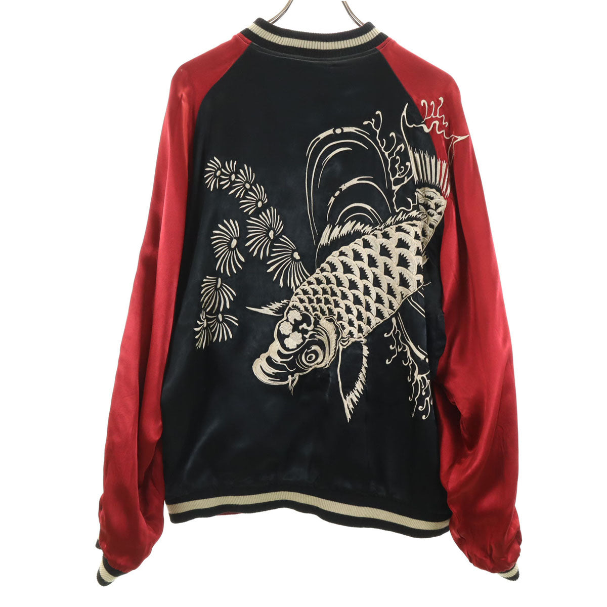 美品 花旅楽団 リバーシブル 鯉刺繍 スカジャン XL レッド系 メンズ