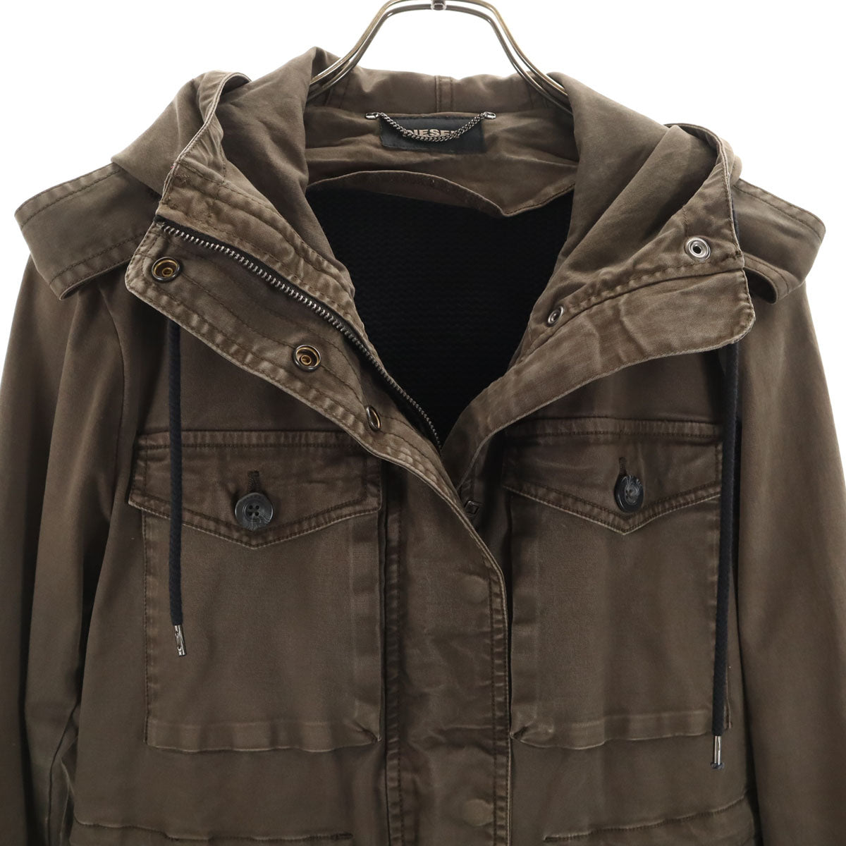 DIESEL ディーゼル ニット切替 フードジャケット S グレージュ レディース